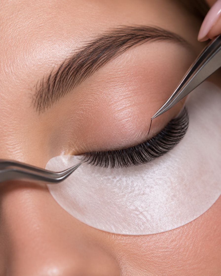 Lash artist placing a single lash extension